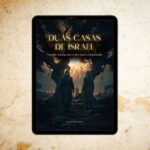 Capa do Livro Duas Casa de Israel, de Ricardo e Evelin Maciel. A ilustração contem dois homens. duas arvores de oliveiras, algumas outras pessoas ao fundo. cenário que aponta para os ultimos diasda igreja.